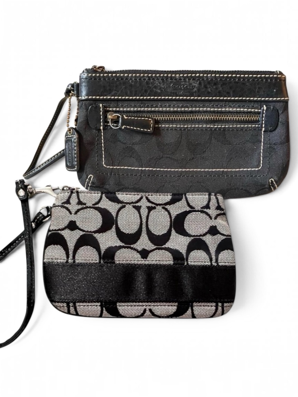 Coach Signature Jacquard Black Wristlet Pouch Bundle Set of 2